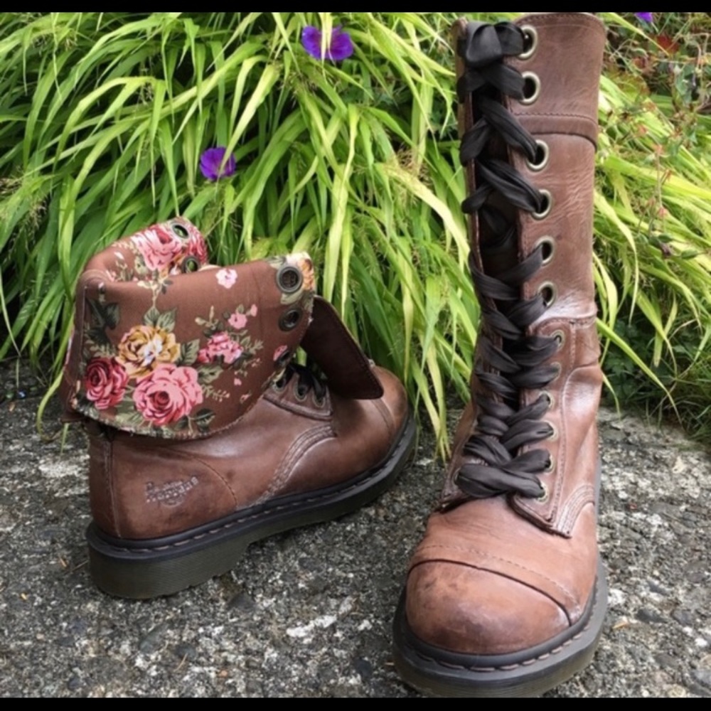 Dr Martens brown and floral boots